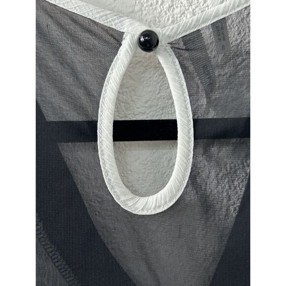 Studio Y White Semi-Sheer Black Lace Sleeveless Tank Size Small Keyhole - Picture 6 of 11